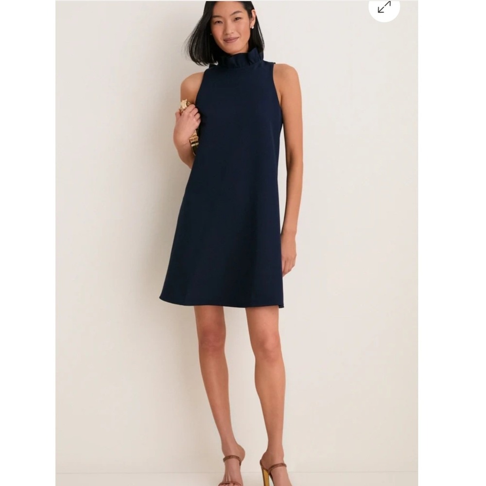 Tuckernuck Navy Blythe Dress Sleeveless Ruffle Bow Back Mini Swing Small NEW
